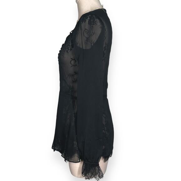 THE KOOPLES Sheer Lace Top Corset Ribbon Blouse Peplum Black Dark Romance Sexy - Picture 7 of 13